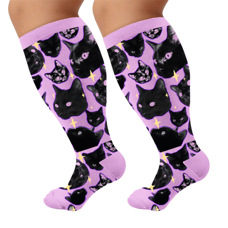 Kawaii-Kompressionsstrümpfe in Übergröße mit schwarzer Katze - image 10