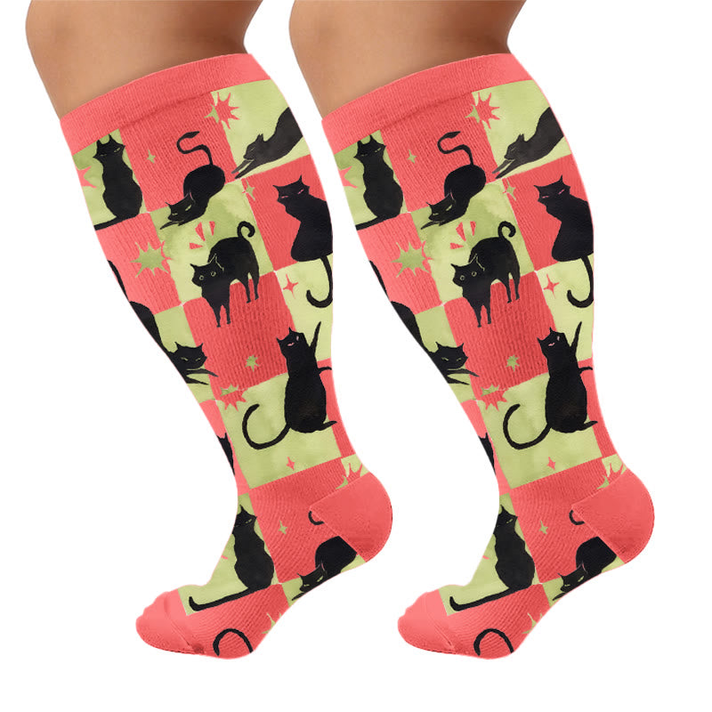 Kawaii-Kompressionsstrümpfe in Übergröße mit schwarzer Katze - image 9