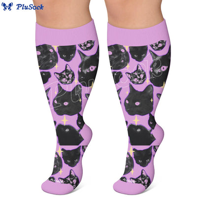 Kawaii-Kompressionsstrümpfe in Übergröße mit schwarzer Katze - image 7