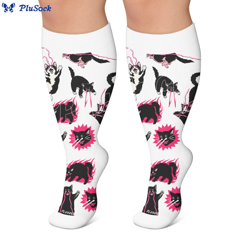 Kawaii-Kompressionsstrümpfe in Übergröße mit schwarzer Katze - image 5