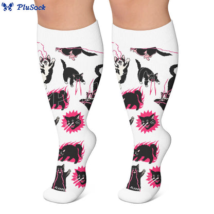 Kawaii-Kompressionsstrümpfe in Übergröße mit schwarzer Katze - image 5