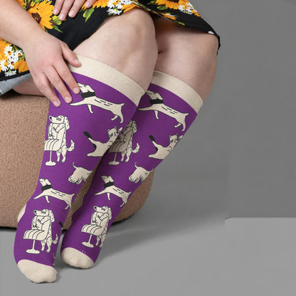 Bunte Kompressionsstrümpfe mit Katzenmotiv in Übergröße - Lila (1 Paar) - 4XL - image 2