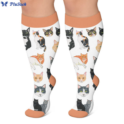 Bunte Kompressionsstrümpfe mit Katzenmotiv in Übergröße - image 7