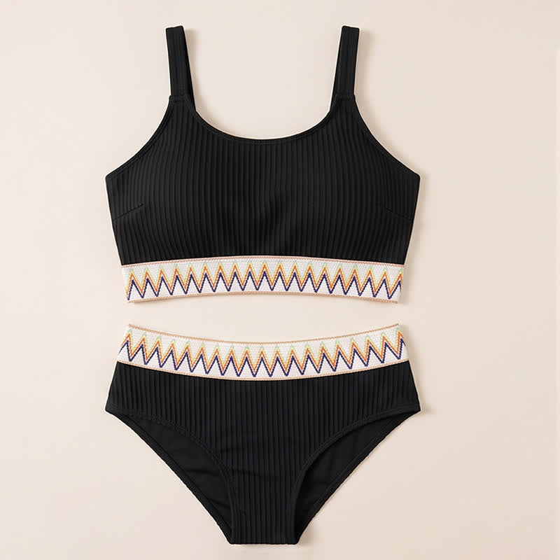 Bademode mit geripptem geometrischem Besatz - Schwarz - 4XL - image 6