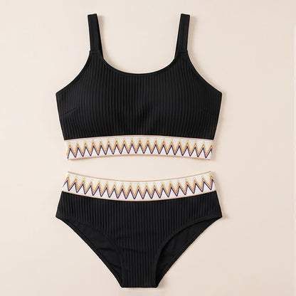 Bademode mit geripptem geometrischem Besatz - Schwarz - 4XL - image 6