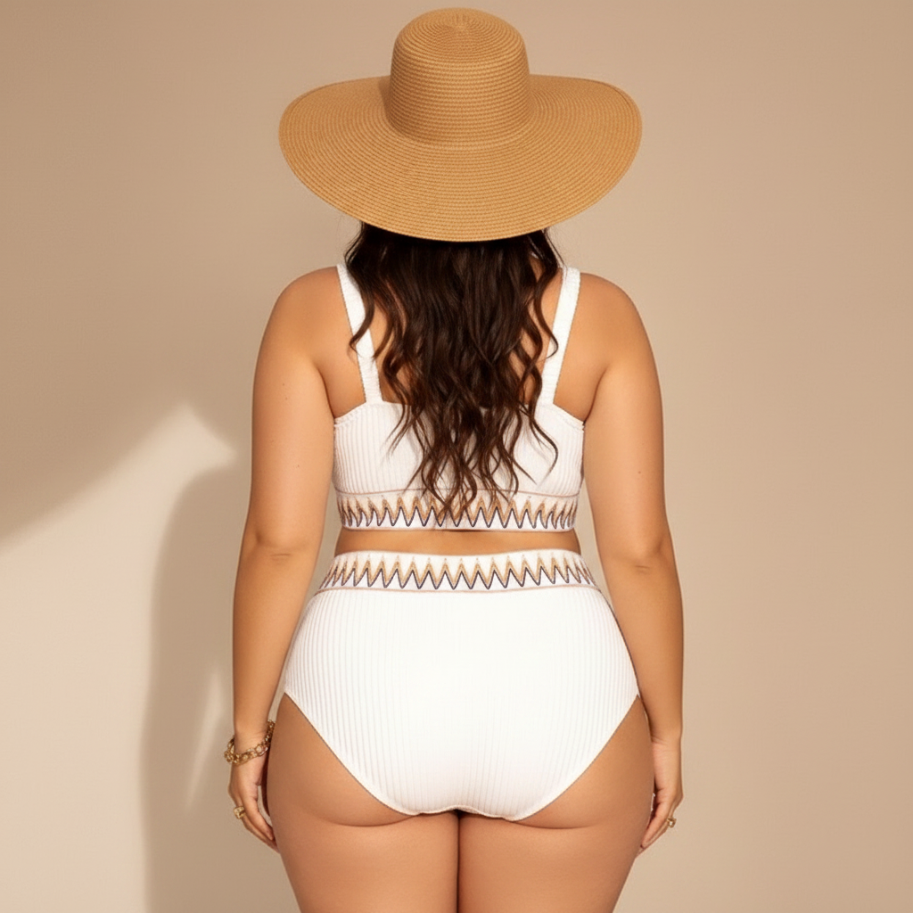 Bikini-Set mit hohem Bund und Rippstrick für kurvige Frauen - image 2