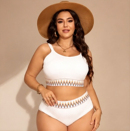 Bikini-Set mit hohem Bund und Rippstrick für kurvige Frauen - image 1