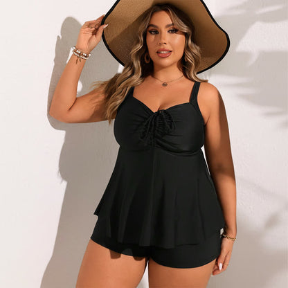 Schwarzes, gerafftes zweiteiliges Badekleid mit Rock - image 3