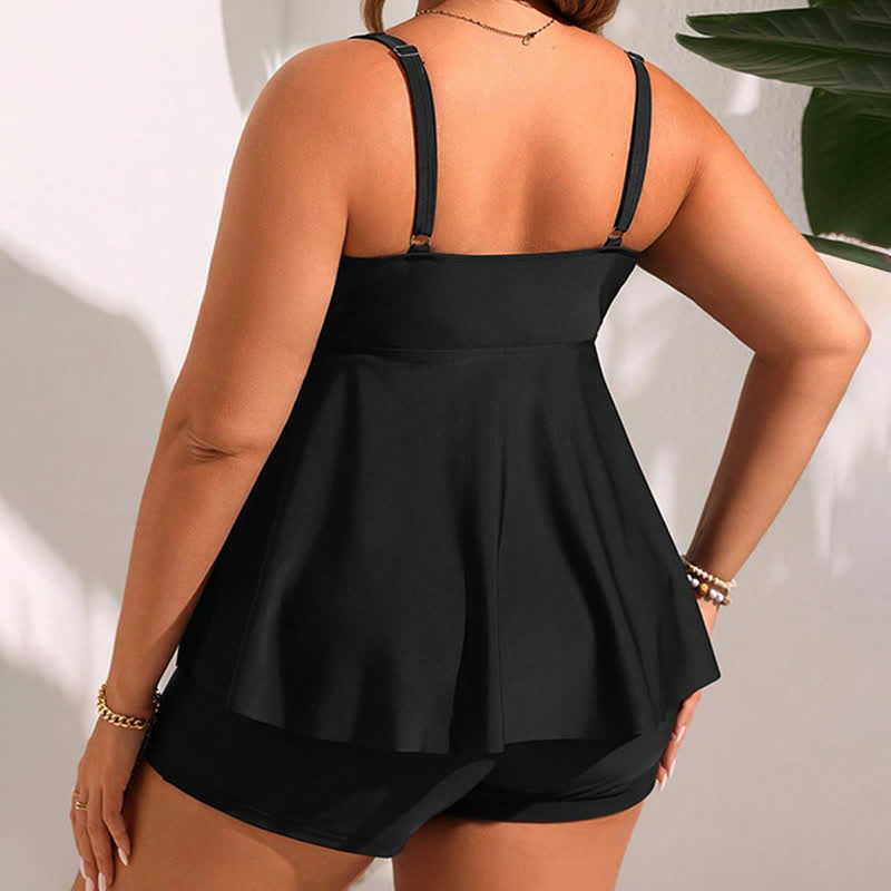 Schwarzes, gerafftes zweiteiliges Badekleid mit Rock - image 1
