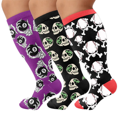 Kompressionsstrümpfe mit Totenkopfmotiv in Übergröße - Mehrfarbig (3 Paare) - 4XL - image 4