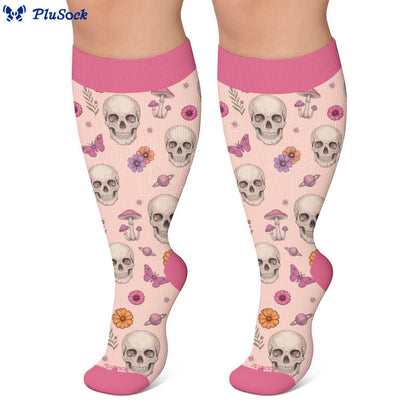 Gothic-Kompressionsstrümpfe in Übergröße mit Totenkopf und Rose - image 7