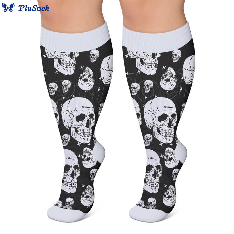 Gothic-Kompressionsstrümpfe in Übergröße mit Totenkopf und Rose - image 5