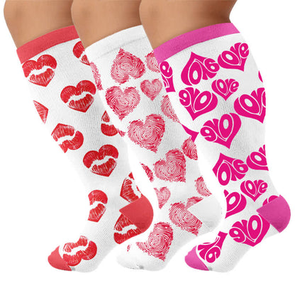 Sexy Herz-Kompressionsstrümpfe in Übergröße - Mehrfarbig (3 Paare) - 4XL - image 4
