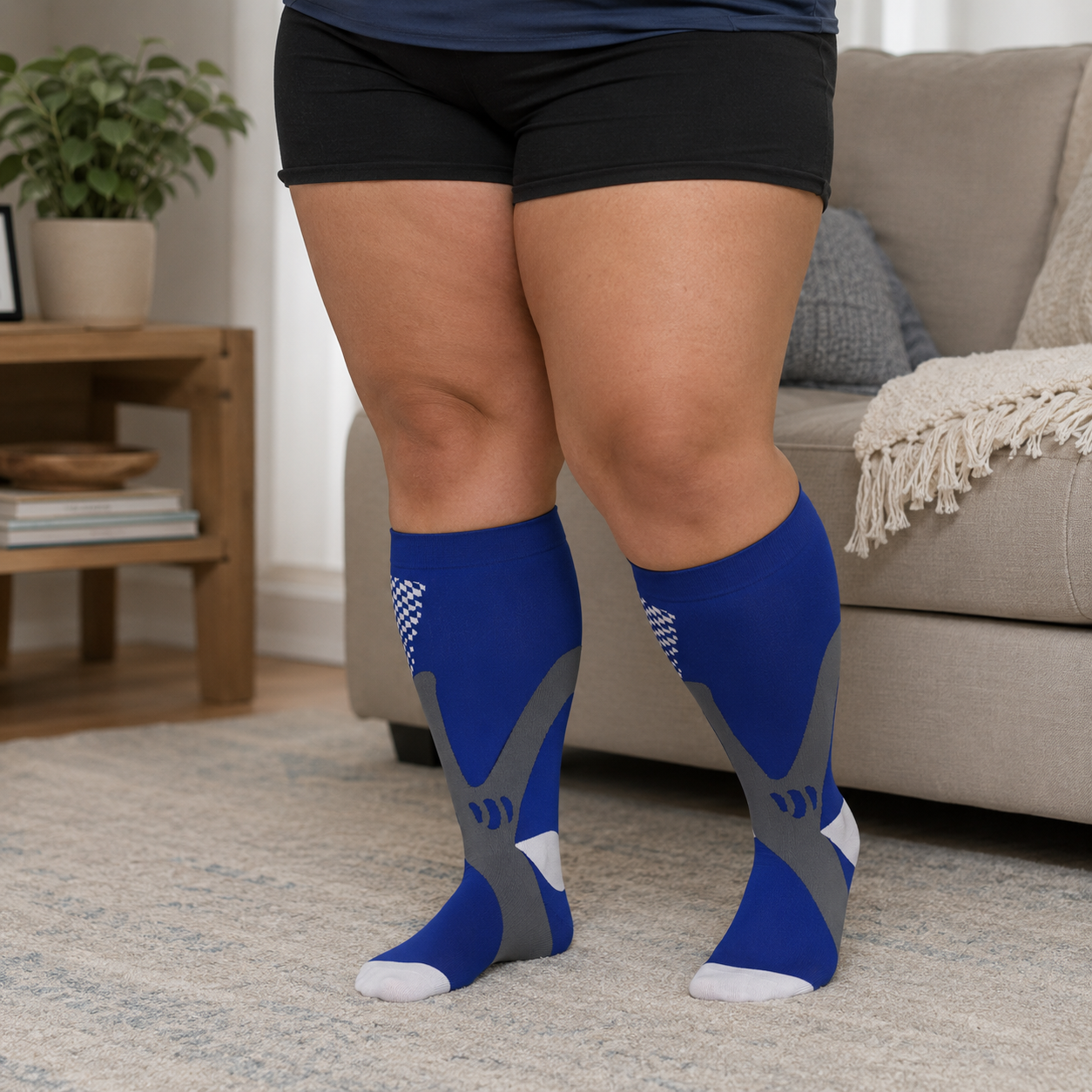 Weiße Bambus-Kompressionsstrümpfe in Übergröße - Blau - 4XL - image 5