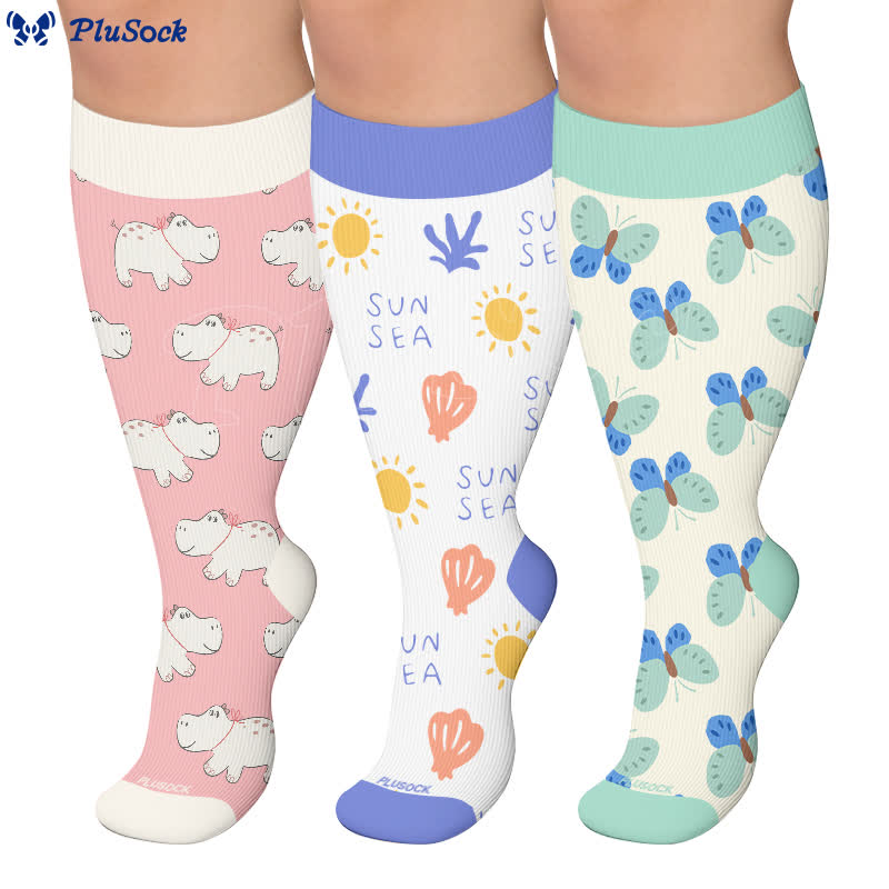 Plus Size Kompressionsstrümpfe mit niedlichem Cartoon-Print - image 0