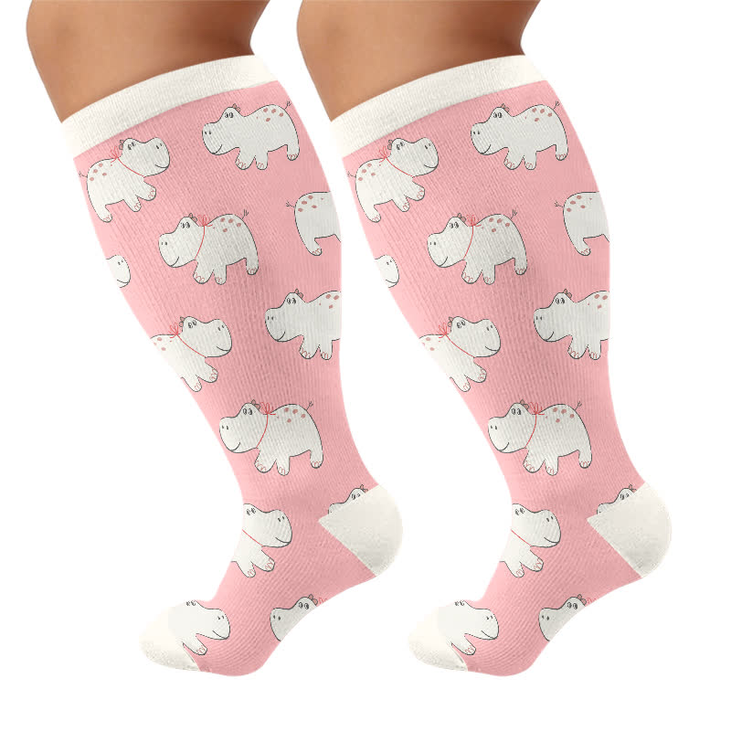 Plus Size Kompressionsstrümpfe mit niedlichem Cartoon-Print - Rosa (1 Paar) - 4XL - image 9