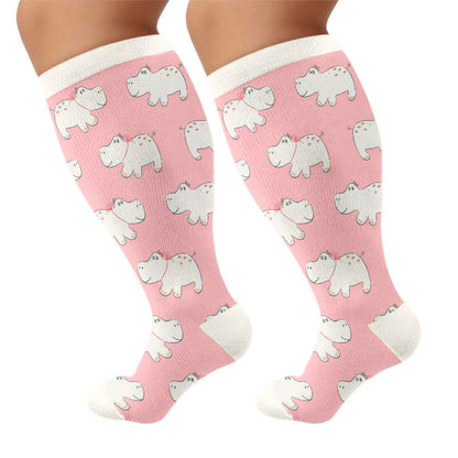 Plus Size Kompressionsstrümpfe mit niedlichem Cartoon-Print - Rosa (1 Paar) - 4XL - image 9