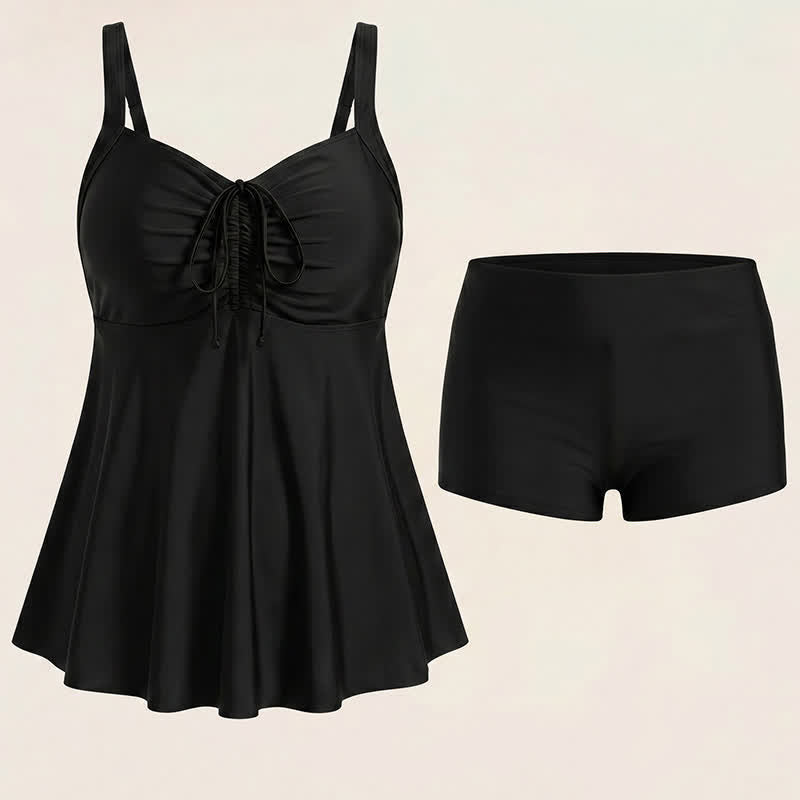 Schwarzes, gerafftes zweiteiliges Badekleid mit Rock - image 4