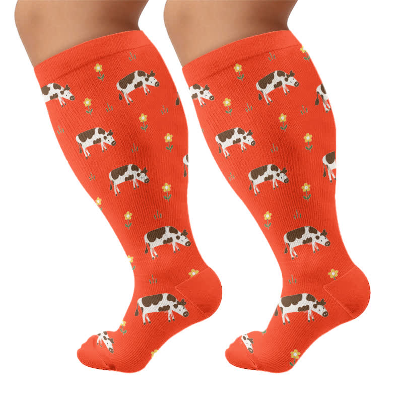 Kompressionsstrümpfe mit verspieltem Tiermotiv in Übergröße - Rot (1 Paar) - 4XL - image 6