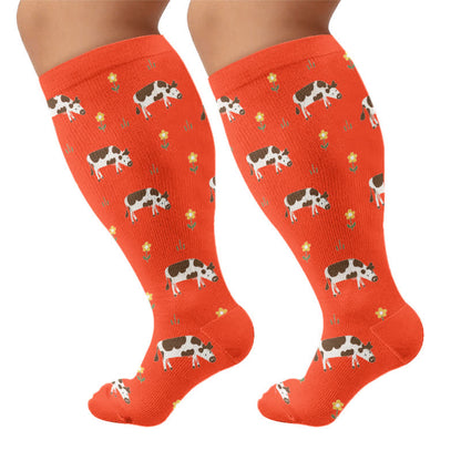 Kompressionsstrümpfe mit verspieltem Tiermotiv in Übergröße - Rot (1 Paar) - 4XL - image 6