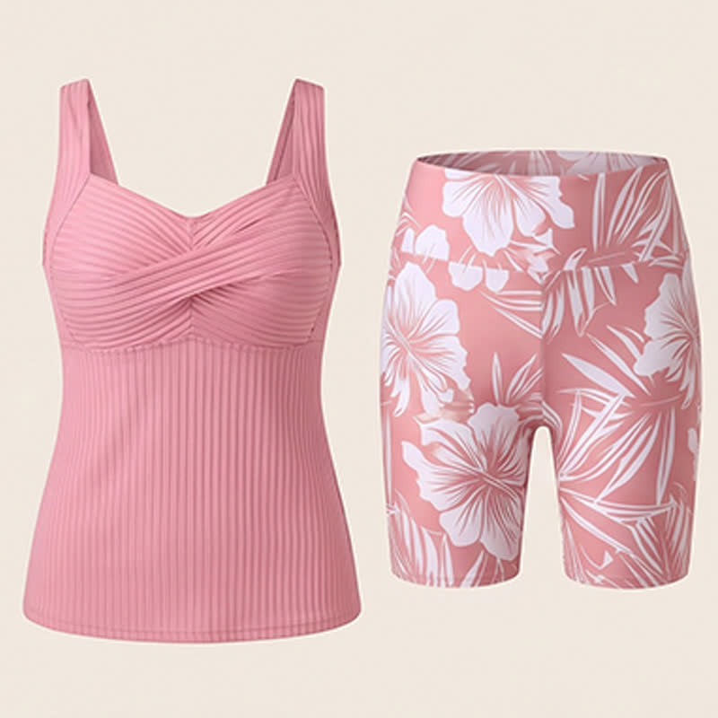 Geripptes Tankini-Set mit herzförmigem Ausschnitt, Twist-Vorderseite und tropischem Print - Rosa - 5XL - image 20