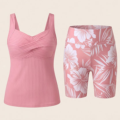 Geripptes Tankini-Set mit herzförmigem Ausschnitt, Twist-Vorderseite und tropischem Print - Rosa - 5XL - image 20
