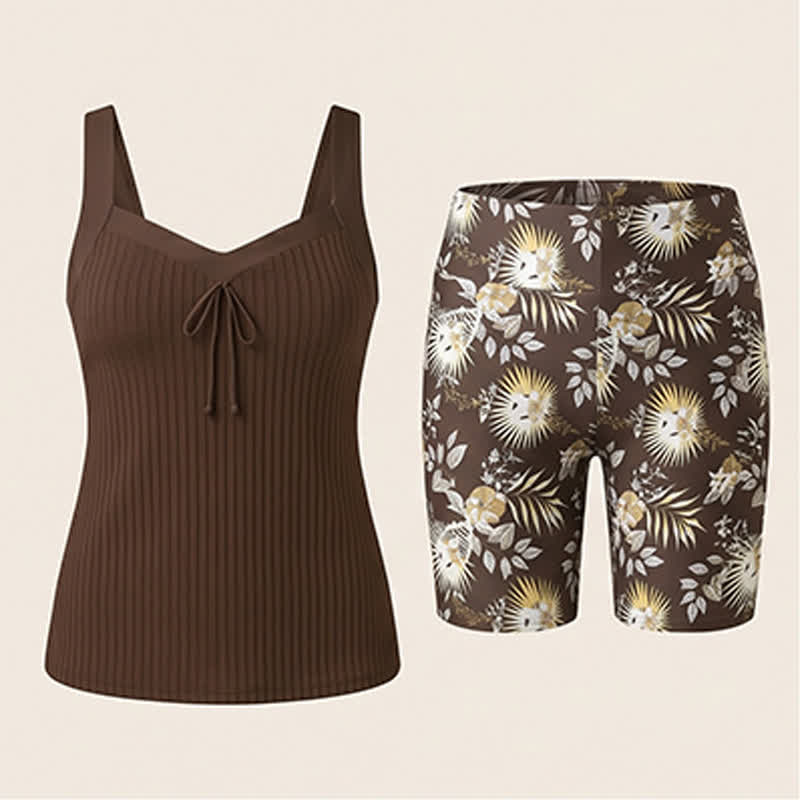 Geripptes Tankini-Set mit herzförmigem Ausschnitt, Twist-Vorderseite und tropischem Print - image 19