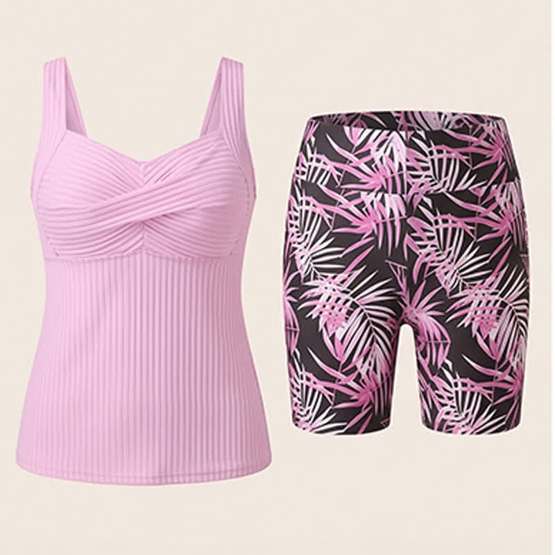 Geripptes Tankini-Set mit herzförmigem Ausschnitt, Twist-Vorderseite und tropischem Print - image 23