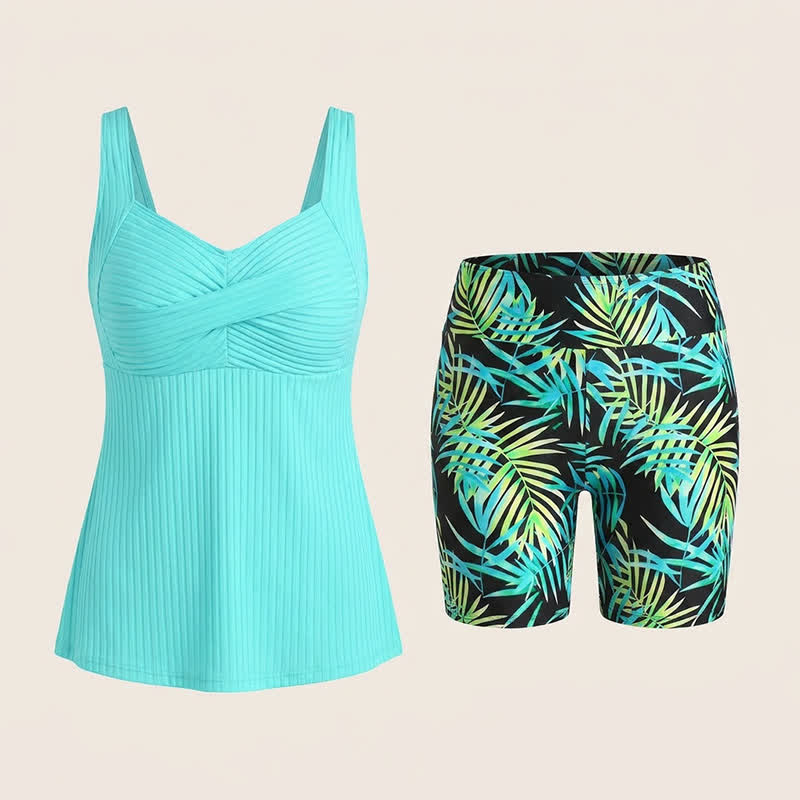 Geripptes Tankini-Set mit herzförmigem Ausschnitt, Twist-Vorderseite und tropischem Print - image 26