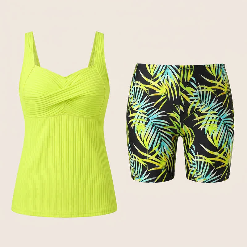 Geripptes Tankini-Set mit herzförmigem Ausschnitt, Twist-Vorderseite und tropischem Print - image 25