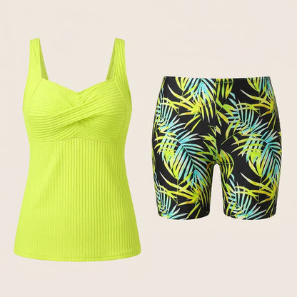 Geripptes Tankini-Set mit herzförmigem Ausschnitt, Twist-Vorderseite und tropischem Print - image 25