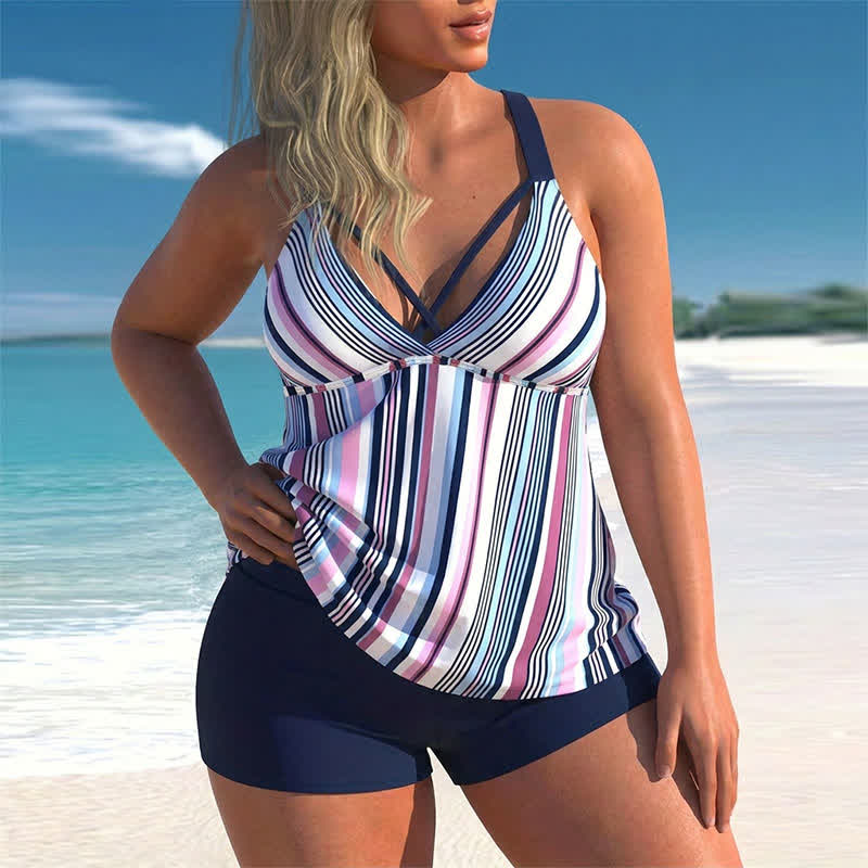 Tankini-Set mit gekreuztem V-Ausschnitt - Blau - 5XL - image 0