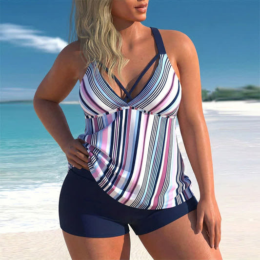 Tankini-Set mit gekreuztem V-Ausschnitt - Blau - 5XL - image 0