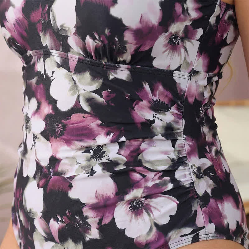 Vintage Badeanzug mit Blumen- und Blätterprint und Raffungen - image 14