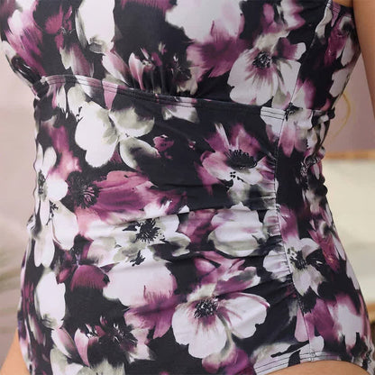 Vintage Badeanzug mit Blumen- und Blätterprint und Raffungen - image 14