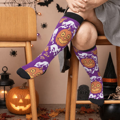 Halloween-Kürbis-Kompressionsstrümpfe in Übergröße - Lila (1 Paar) - 4XL - image 1