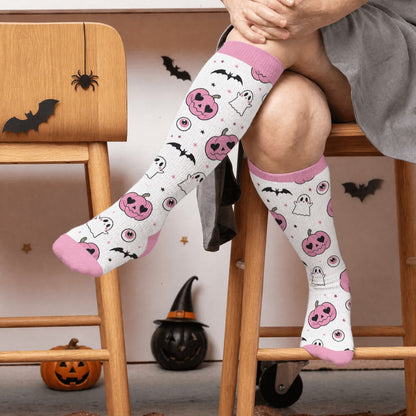 Halloween-Kürbis-Kompressionsstrümpfe in Übergröße - Weiß (1 Paar) - 4XL - image 2