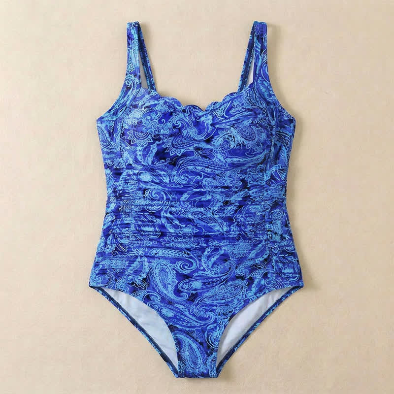 Einteiliger Badeanzug mit tropischem Paisley-Blattmuster und Raffungen - image 17