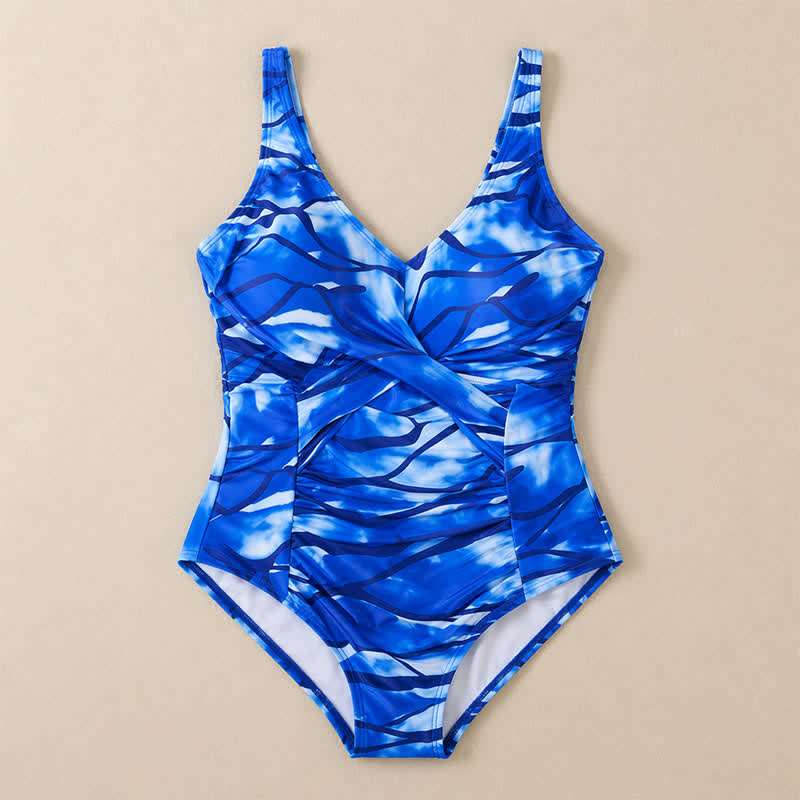 Badeanzug mit blauem Marmormuster und Twist-Front - image 13
