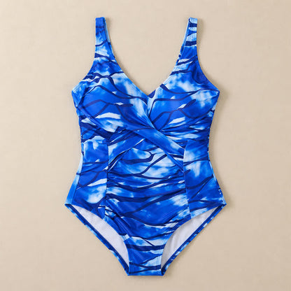 Badeanzug mit blauem Marmormuster und Twist-Front - image 13