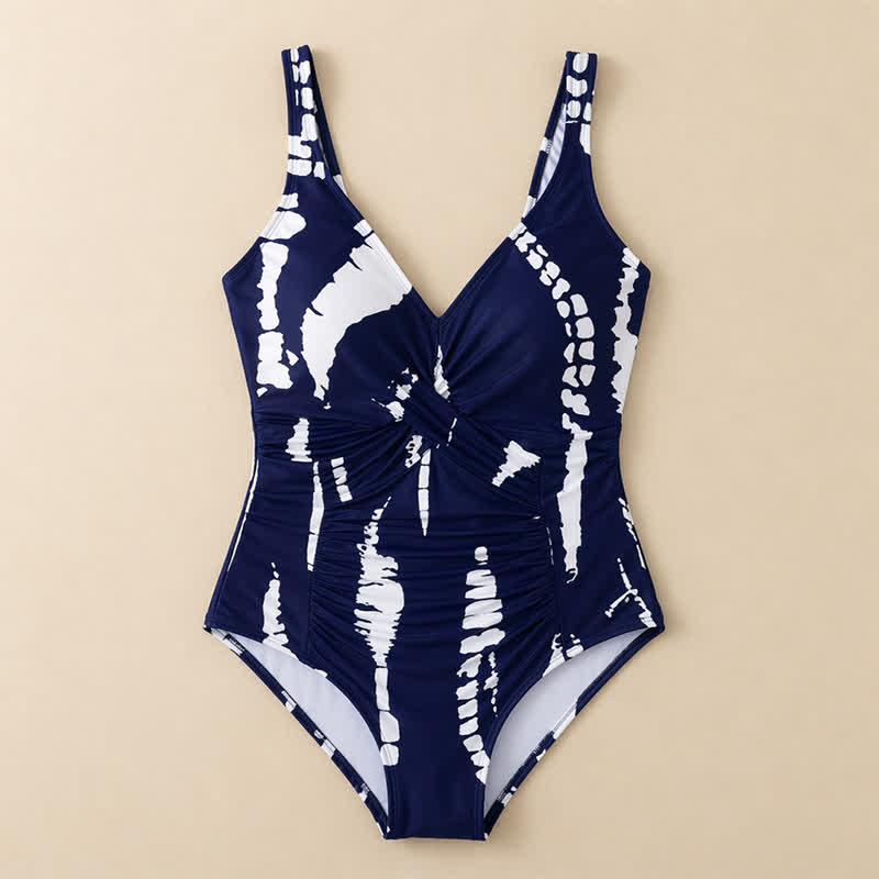 Badeanzug mit blauem Marmormuster und Twist-Front - image 14
