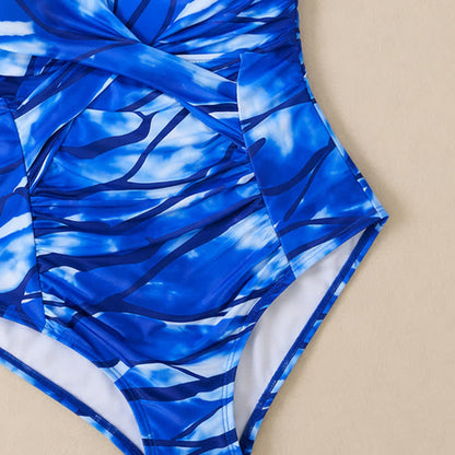 Badeanzug mit blauem Marmormuster und Twist-Front - image 12