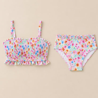 Bikini-Set mit rosafarbenem Blumenmuster und Smok-Einsätzen - image 9
