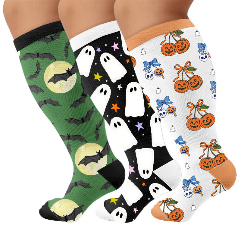 Kompressionsstrümpfe in Übergröße mit Mondfledermaus-Totenkopf - Mehrfarbig (3 Paare) - 4XL - image 4