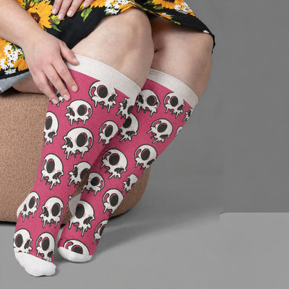 Kompressionsstrümpfe mit Totenkopf-Eiscreme in Übergröße - Rosa(1 Paar) - 4XL - image 3