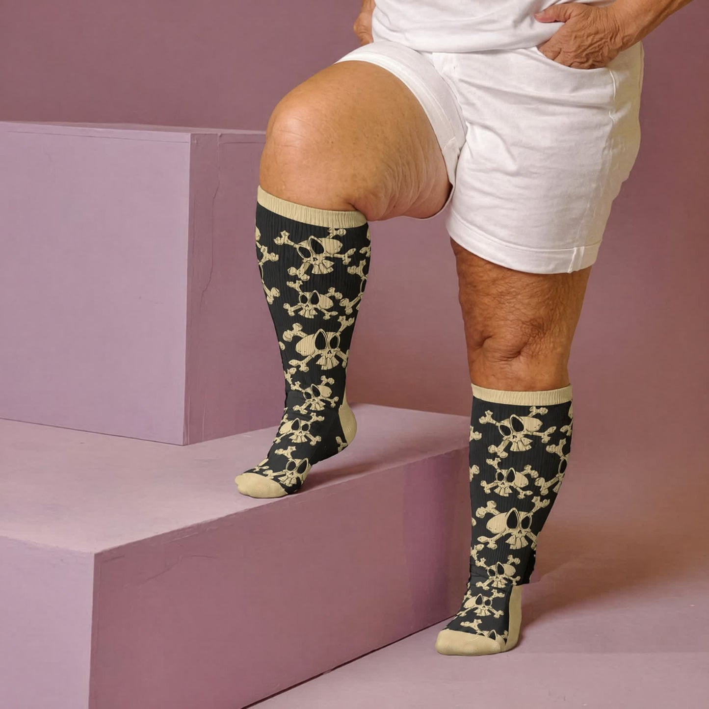Kompressionsstrümpfe mit Schneckenkopf-Motiv in Übergröße - Aprikose (1 Paar) - 4XL - image 3