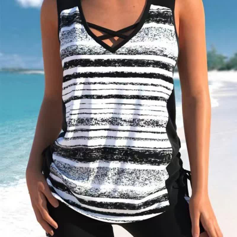 Tankini-Set mit Blumenmuster und gekreuzten Trägern - Weiß - 3XL - image 1