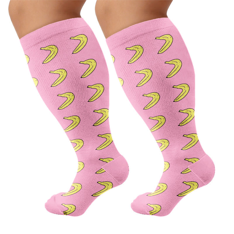 Plus Size Fruity Fun Kompressionsstrümpfe (4 Paar) - Banane - 4XL - image 9