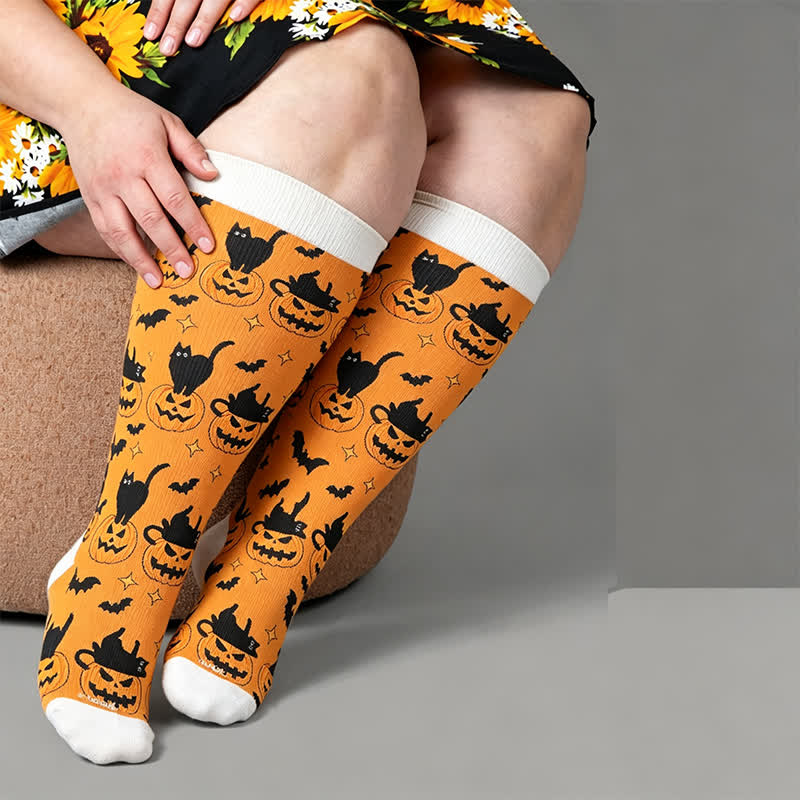 Halloween-Fledermaus-Kompressionsstrümpfe in Übergröße - Gelb (1 Paar) - 4XL - image 3