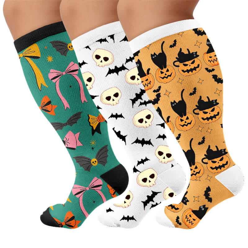 Halloween-Fledermaus-Kompressionsstrümpfe in Übergröße - Mehrfarbig (3 Paare) - 4XL - image 4